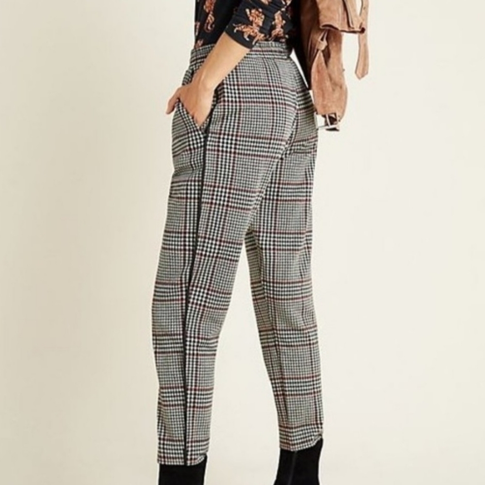 Anthropologie Houndstooth Athleisure High-rise Dickens Drawstring Trousers